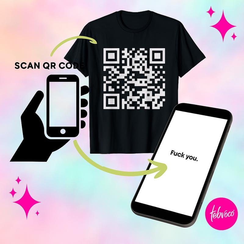 Funny FU QR Code T-Shirt Black Cotton Crew Neck Short Sleeve Casual Graphic Tee for Men Comfortable Versatile Everyday Wear Soft Stylish Streetwear Top
