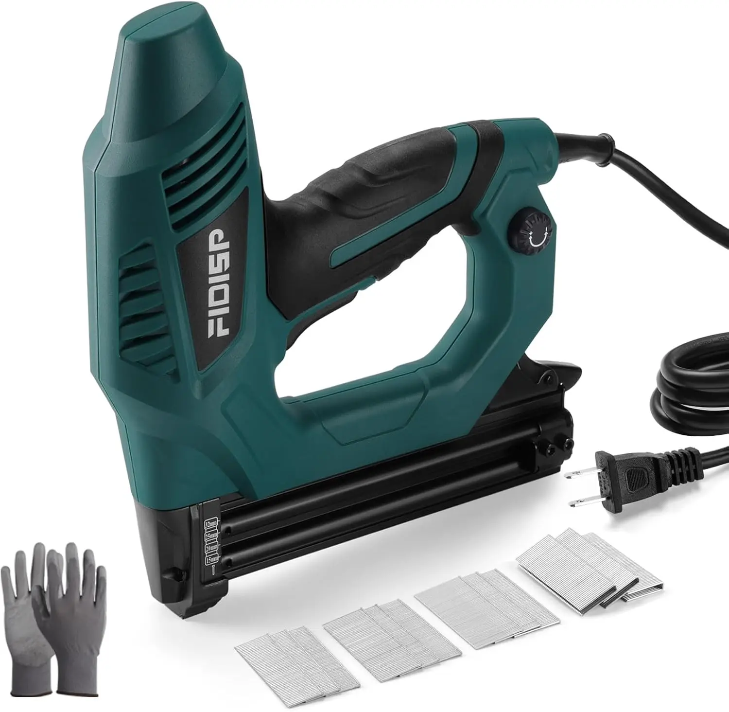 18 Gauge Electric Nail Gun - 2-in-1 Brad Nailer/Stapler Heavy Duty Hardware Power Tool, 120V Staple Gun with Rubber Grip, 2000pcs Brads & Staples for Woodwork, 300W Power