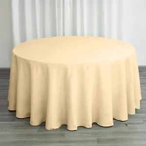 Polyester Round Tablecloth 120" Beige - Durable & Seamless Table Cover