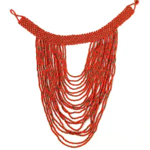 Red African Custom Made Necklace Handcrafted Beaded Design for Unique Style Traditional Beaded Jewelry