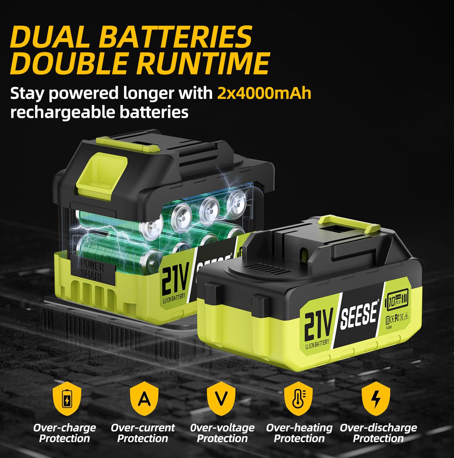 SEESE 2-in-1 Brushless Mini Chainsaw, 8" Electric Telescopic Pruner with 2×21V Batteries, 60° Adjustable Head and Shoulder Strap, Max Reach 15ft