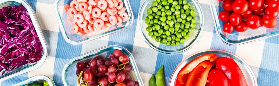 Glass Meal Prep Round Containers Set of 12 Food Storage Containers for Lunches, Dishwasher Safe, Pink Kitchen Rectangle Square Utensils