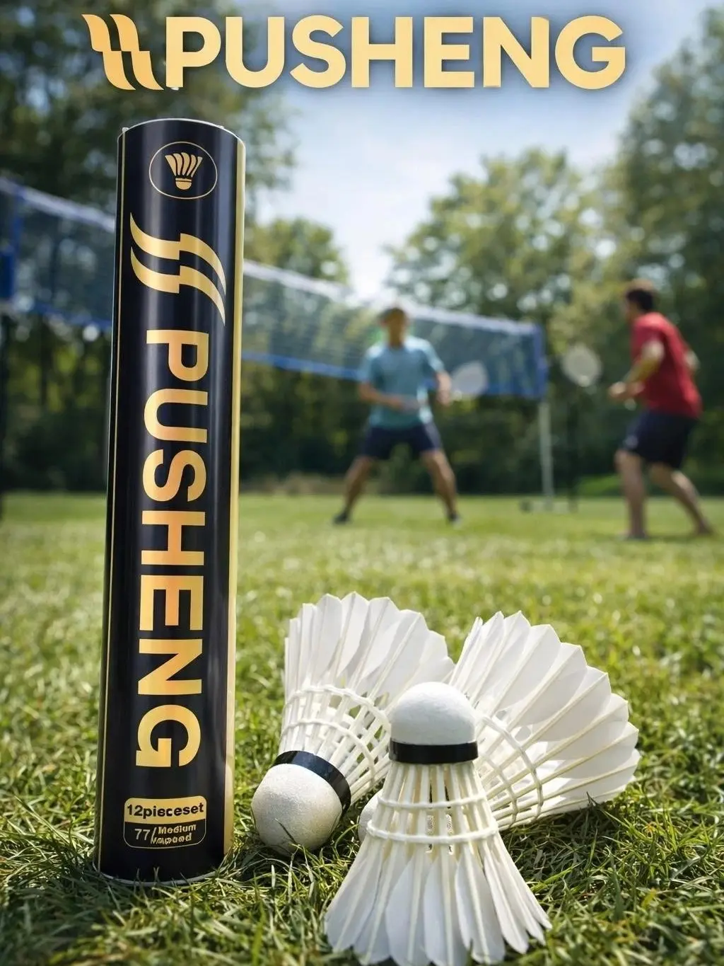 Pusheng Duck Feather Badminton Shuttlecocks Birdies, 12 Pack Speed 77 High Speed Training Badminton Balls, Durable & Stable for Indoor Outdoor Sports