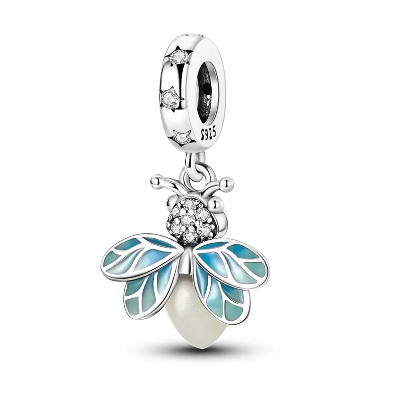MULA Women's Silver-Plated Anti-Oxidation Non-Tarnish Firefly Luminous Pendant - Blue Enamel Crystal Inlays, Midsummer Night's Dream Collection, Bracelet-Compatible Charm, Personalized Anniversary Costume Jewelry Gift for Women, Emotes Hope And Guidance,