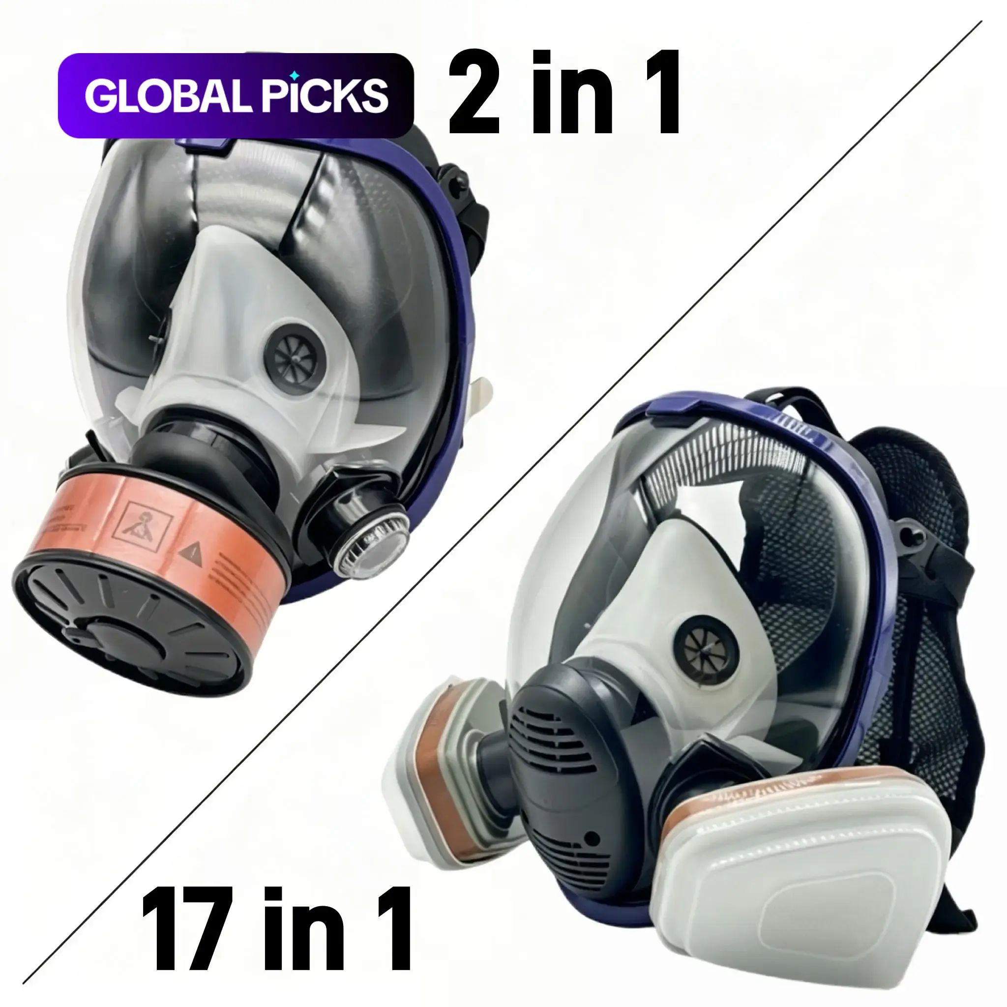 Reusable Anti-Fog Full Face Protective Respirator with Filter, Toxic Gas and Dust Protection, Ideal for Painting, Woodworking, Construction and DIY, Safety Gear, Dustproof Gasproof Mask #GLOBAL PICKS