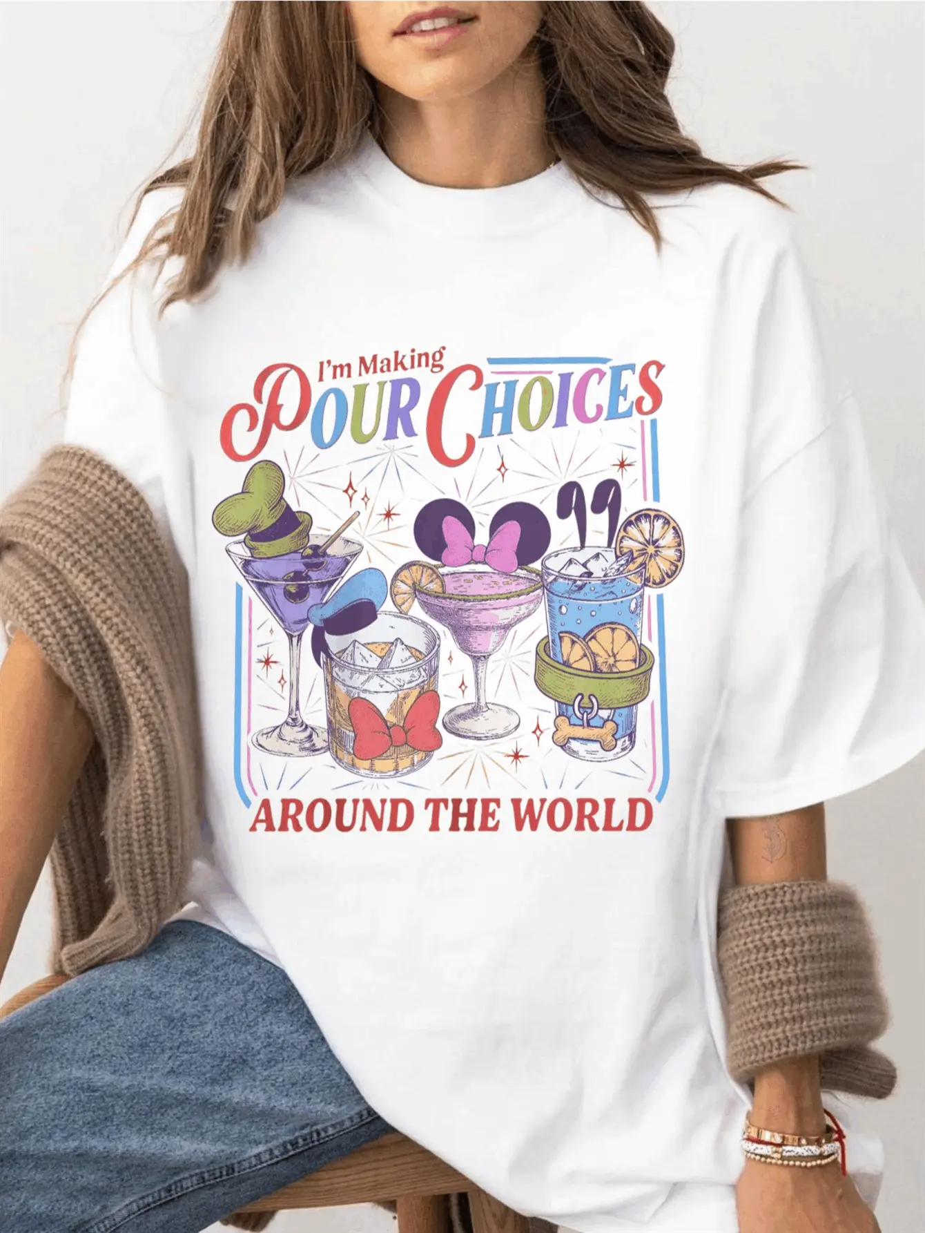 Retro Epcot World Themed T-Shirt - A Vacation Drink Inspired Shirt Featuring Epcot And a World Map Design, Easy to Wash Casual Summer Wear