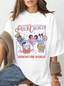 Retro Epcot World Themed T-Shirt - A Vacation Drink Inspired Shirt Featuring Epcot And a World Map Design, Easy to Wash Casual Summer Wear