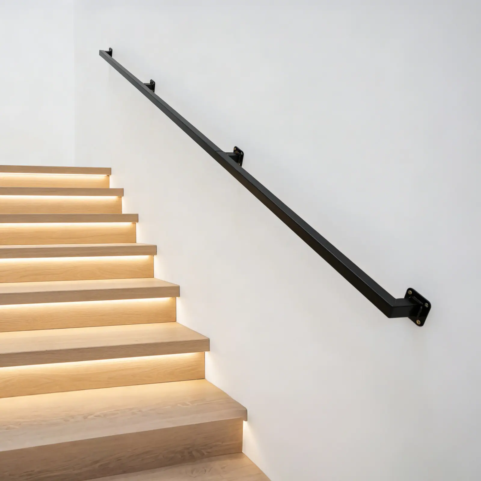 Heavy Duty 500lbs Metal Stair Railing, Modern Industrial Wall Mounted Handrail for Indoor Outdoor Staircase Loft Porch Deck, with Mounting Hardware