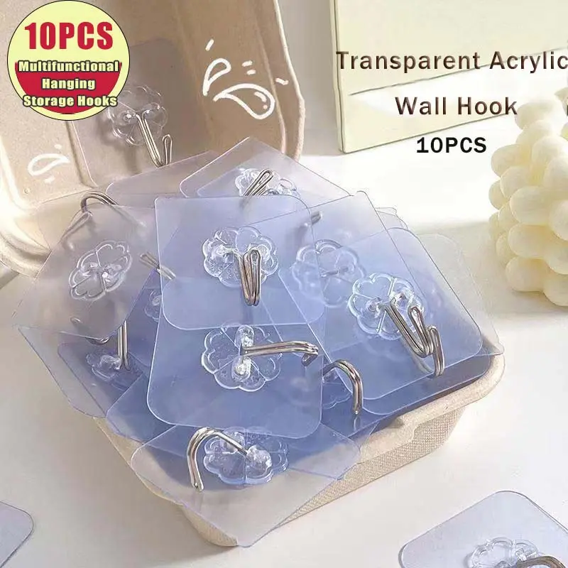 10pcs Transparent Adhesive Hook, Multifunctional Hanging Storage Hooks,Heavy Duty Self-adhesive Wall Hooks, For Home Room Wall Door CabinetKeys, Bathroom, Shower, Outdoor, Kitchen, Door, Home Improvement