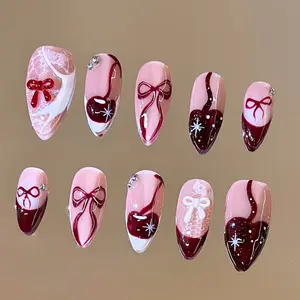 NailVesta  – 100% CHERRY RIBBON  3D Design for At-Home & On-the-Go Manicures, Reusable, Long-Lasting, Salon-Quality Finish