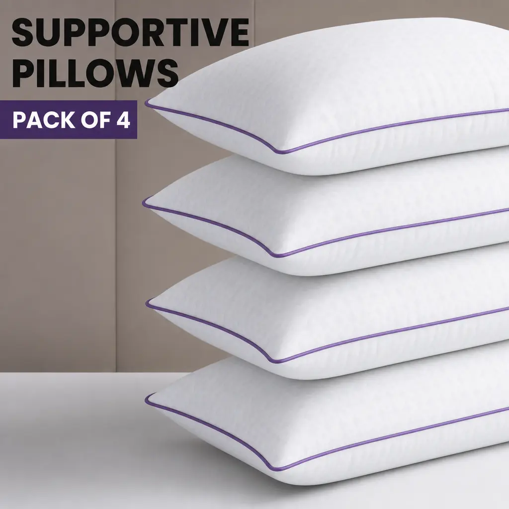 JOLLYVOGUE Queen Size Pillows for Sleeping - Washable, Supportive Bed Pillows with Super Soft Down-Alternative Fill, Luxury Fluffy Hotel-Quality, Allergy Relief for Side & Back Sleepers, Allergy Relief Standard Pillows