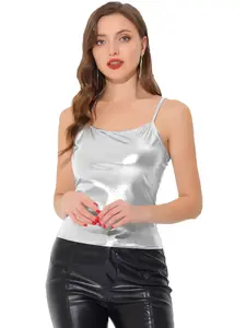 INSPIRE CHIC Shiny Party Holographic Sleeveless Slim Fit Metallic Cami Top