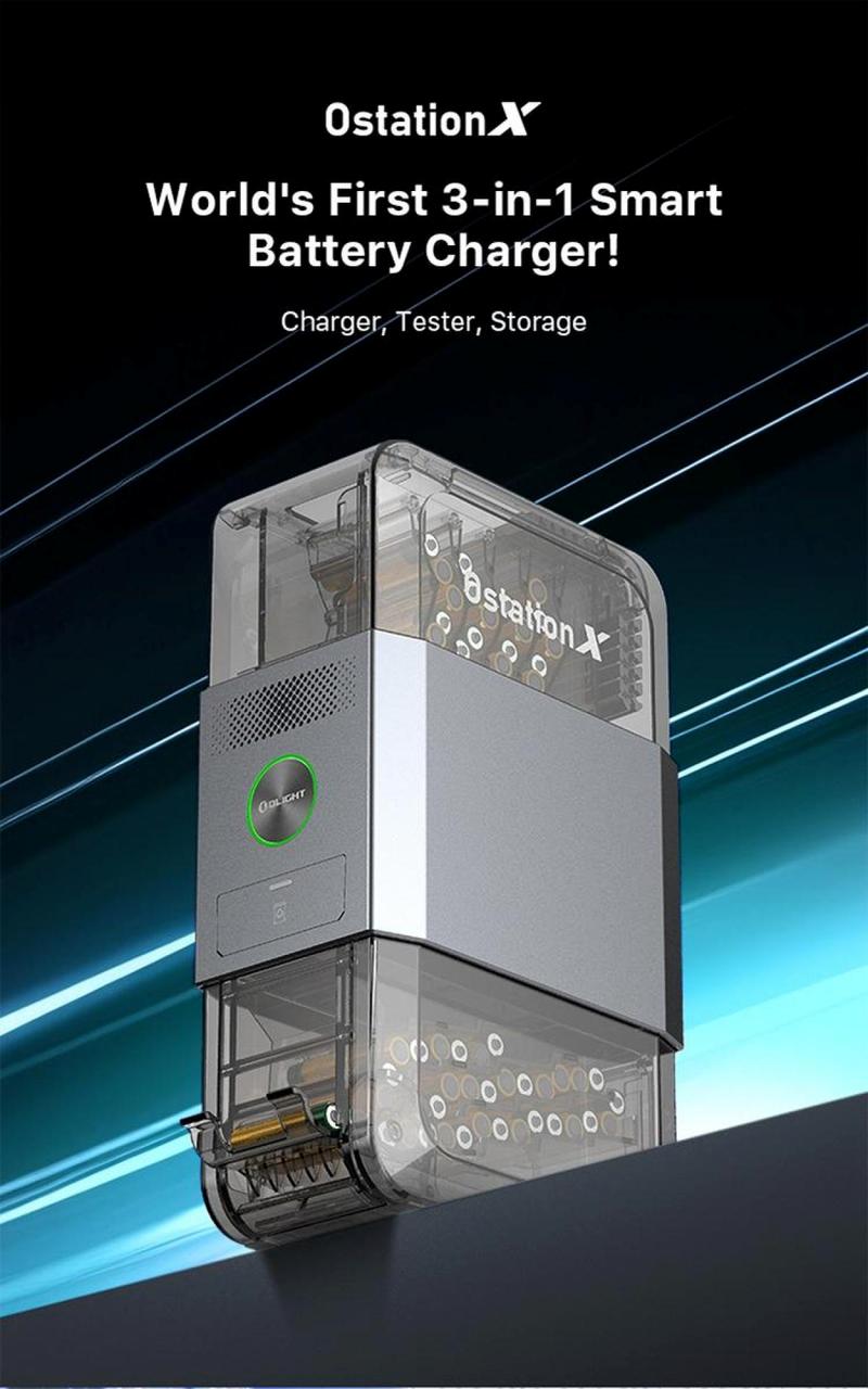 OLIGHT Ostation X Battery Charger for NiMH AAA Rechargeable Battery, Charging, Testing, Storage, 3-in-1 Automatic Design