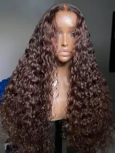 36 Inch Chocolate Brown Human Hair Wig 180 Density 13x6 HD Deep Wave Lace Front Wigs Human Hair Colored Deep Curly Lace Frontal Wigs Glueless Wig Brown Wig Wigs for Women
