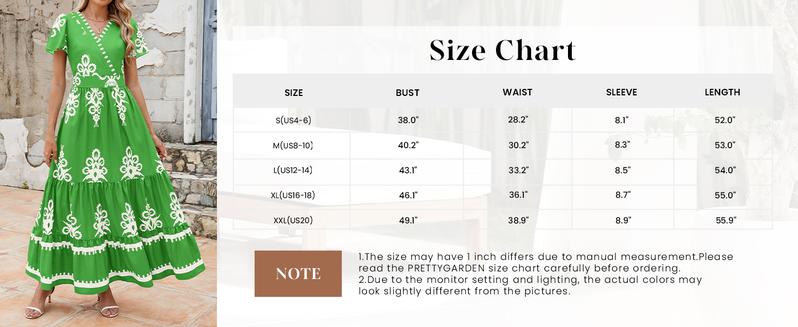 PrettyGarden Women's Summer Casual V Neck Boho Maxi Dress Flowy Aline Bell Sleeve Tiered Floral Dresses with Pocket Comfort Bohemian Womenswear V-Neck Short Sleeve