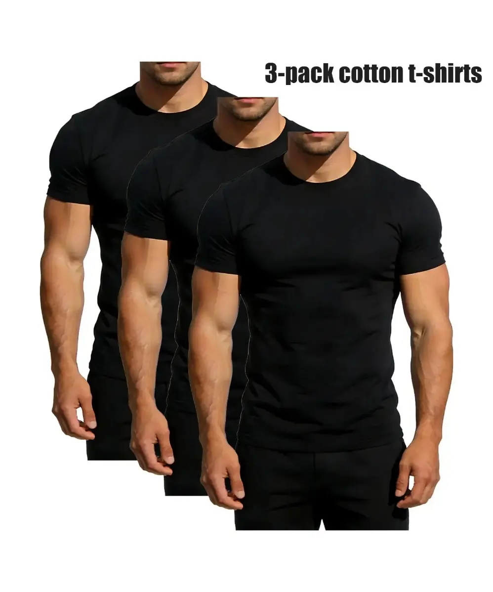 3 Pack Mens Cotton Crew Neck T-Shirts, Solid Black Basic Tees, Essential Layering & Printable Tops for Everyday Wear, Bulk Value Pack,travel essentials,camping essentials