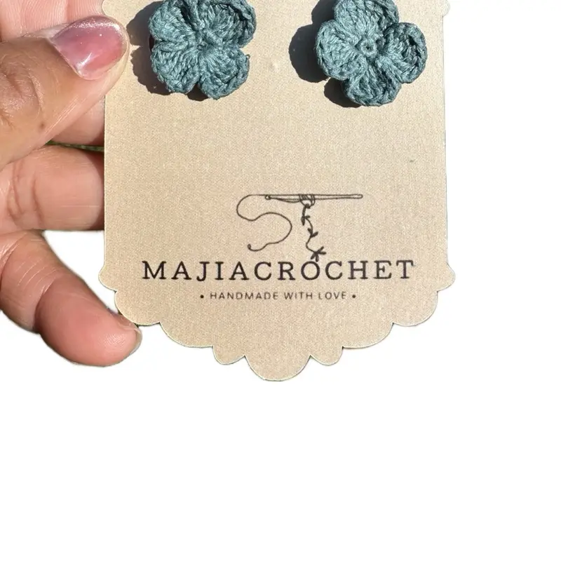 Crochet blue flower earrings