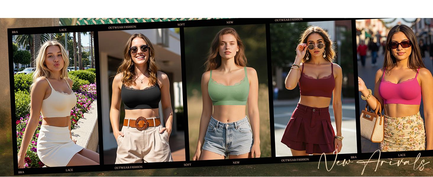 FeelinGirl Lace Trim U-Plunge Bralette Wireless Seamless Wireless Everyday Bras Comfortable