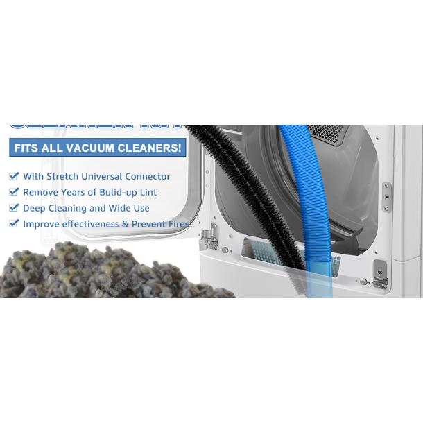 Fire Prevention 2 Pieces Dryer Vent Cleaner Kit Compatible with All Vacuum Cleaner, Dryer Lint Brush and Vacuum Hose Attachment with Stretch Universal Connector, Quickly Lint Remover