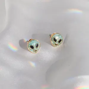 Alien Stud Earrings, Mint Glitter