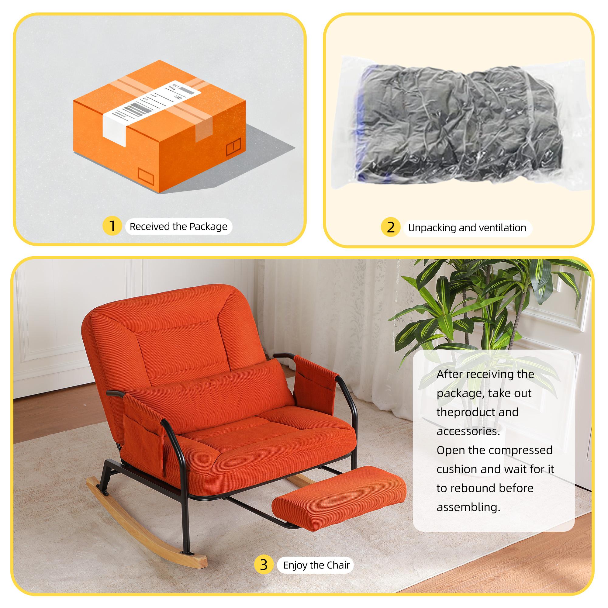 QAK 34.6" Rocking Chair with Footrest, Comfortable Headrest and Backrest, Side Pockets, Ideal for Relaxation