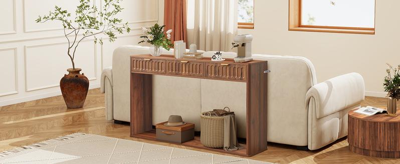 Giratree 51.18‘’ Entryway Table with Storage, Narrow Console Table with 3 Drawers, Couch Table Behind Sofa Long for Living Room TV, Hallway Entrance Foyer, Mid Century Farmhouse Sofa Table