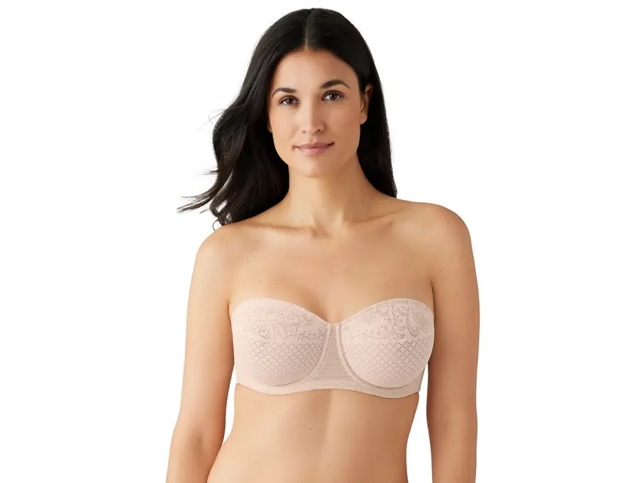 Women's Wacoal Strapless Minimizer Bra - Elastane Fabric, Stripes Design, Sheer Lace, Visual Effects Style, Exceptional Support, Elegant Fit for Flattering Bustline, Underwire Minimizer, Versatile Piece, Multi-Size, Hook&Eye, 32Dd, 40Ddd, Strapless Bras,,