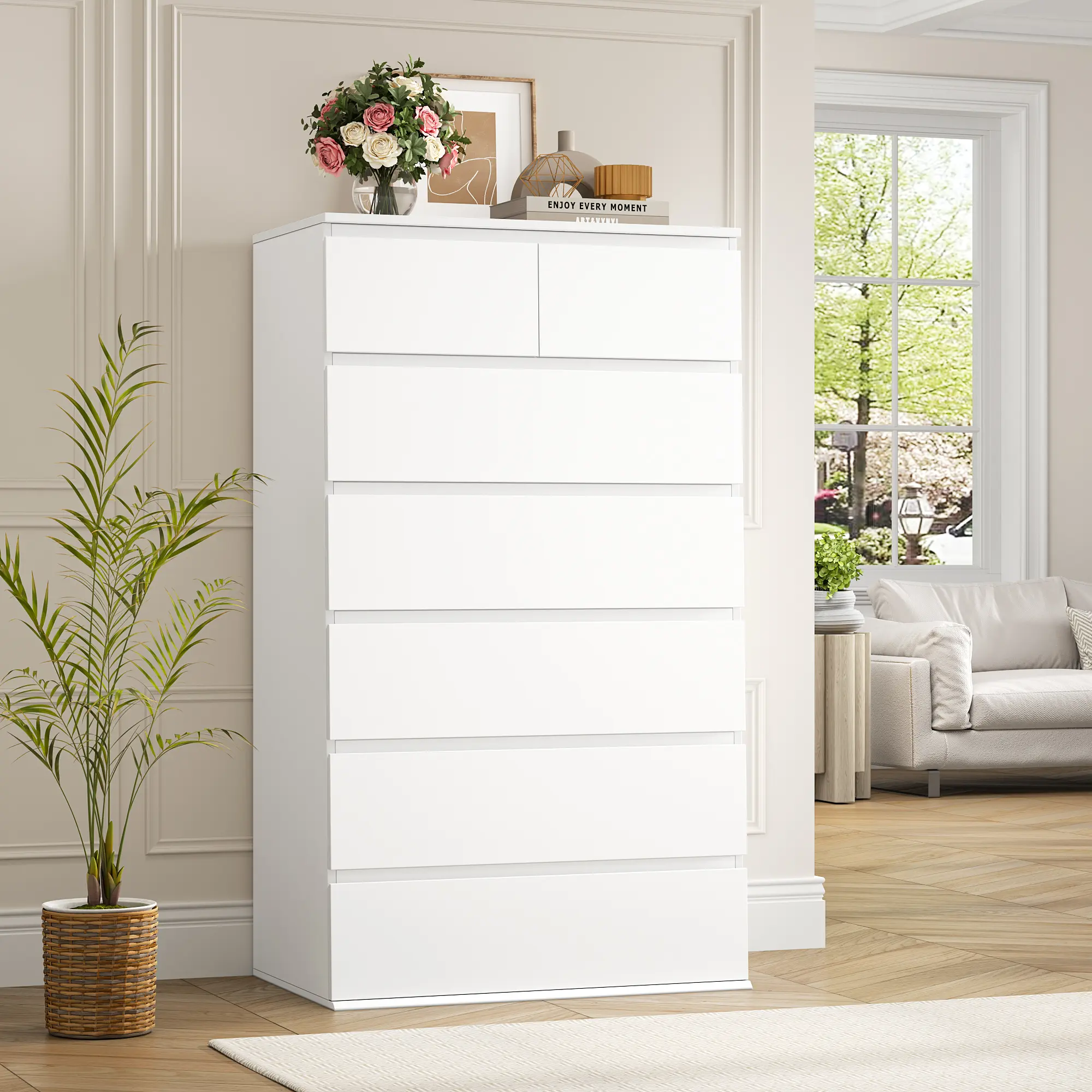 FOTOSOK 7 Drawer Dresser, White Dresser, Dresser for Bedroom, Tall Dresser Chest of Drawers, White Storage Cabinet with 7 Drawers, Modern Home Furniture, Drawer Chest Dresser, #Summervibes