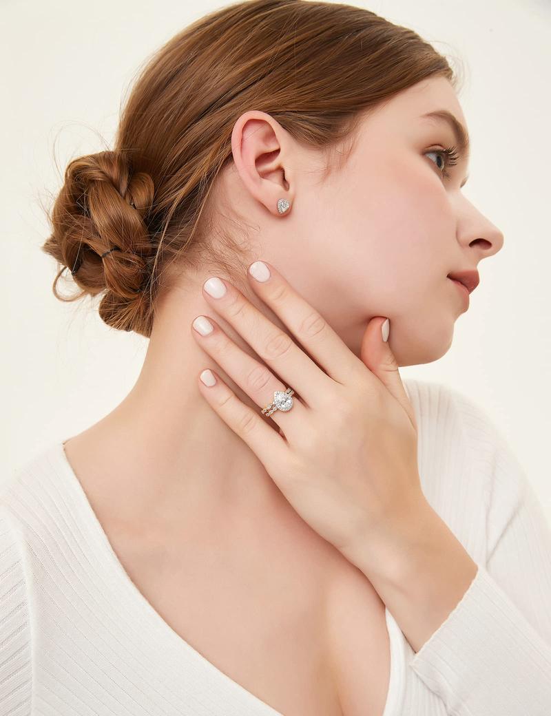 EAMTI 1.5CT 925 Sterling Silver Bridal Ring Sets Teardrop Cubic Zirconia Wedding Bands for Women EAMTI 1.5CT 925 Sterling Silver Bridal Ring Sets Teardrop Cubic Zirconia Wedding Bands for Women