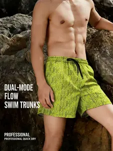 Mens Hawaiian Print Swim Shorts With Elastic Waistband And Drawstring, Relaxed Fit, Quick-Dry Fabric, Ideal For Surfing, Beach, Swimming, Christmas Gift, Local Warehouse Shipping, Vacation Summer Holiday Wear Available.
