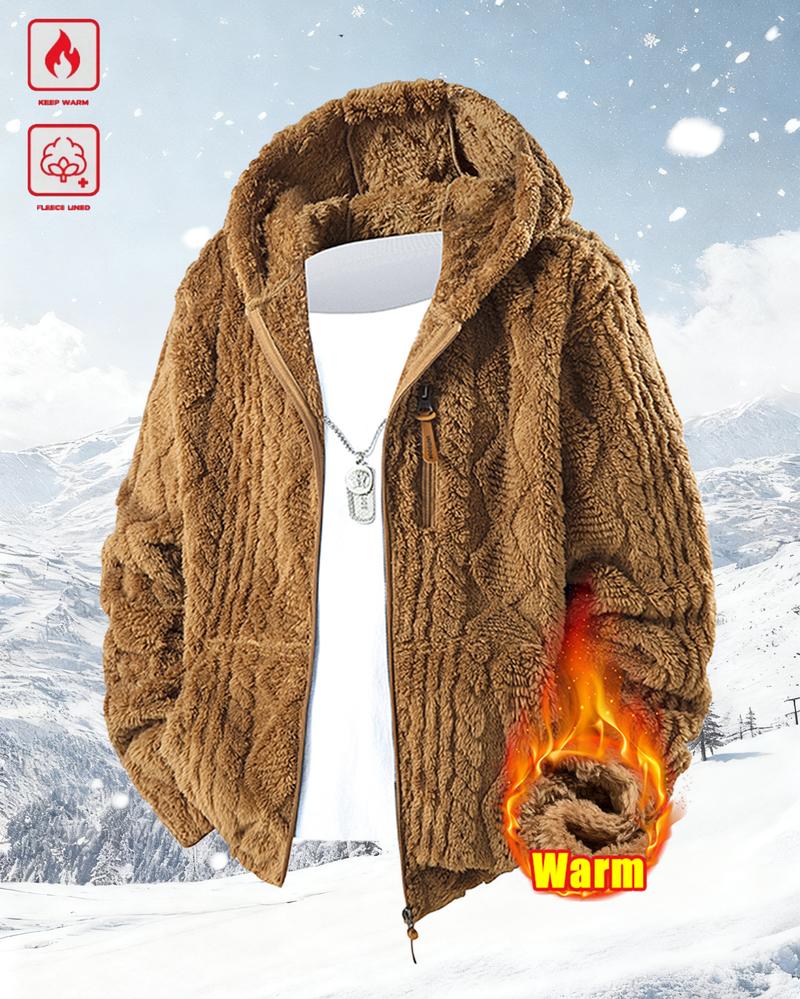 Men's Winter Fleece Hoodie – Thick, Warm Jacket; Features a Zippered Front Closure; Perfect for Various Occasions Such as Everyday Commutes and Weekend Outings, Making It a Versatile Piece in Any Man's Wardrobe. Casual Coats