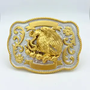 Escudo Mexicano Belt Buckle – Golden and Silver Tones  Mexican Eagle Western Hebilla for Charro & Vaquero Belts