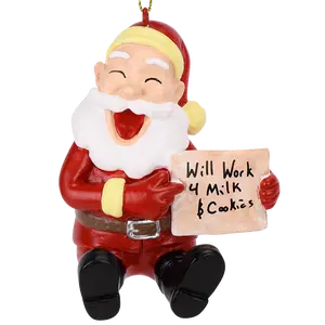 Will Work for Milk and Cookies Funny Santa Christmas Ornament