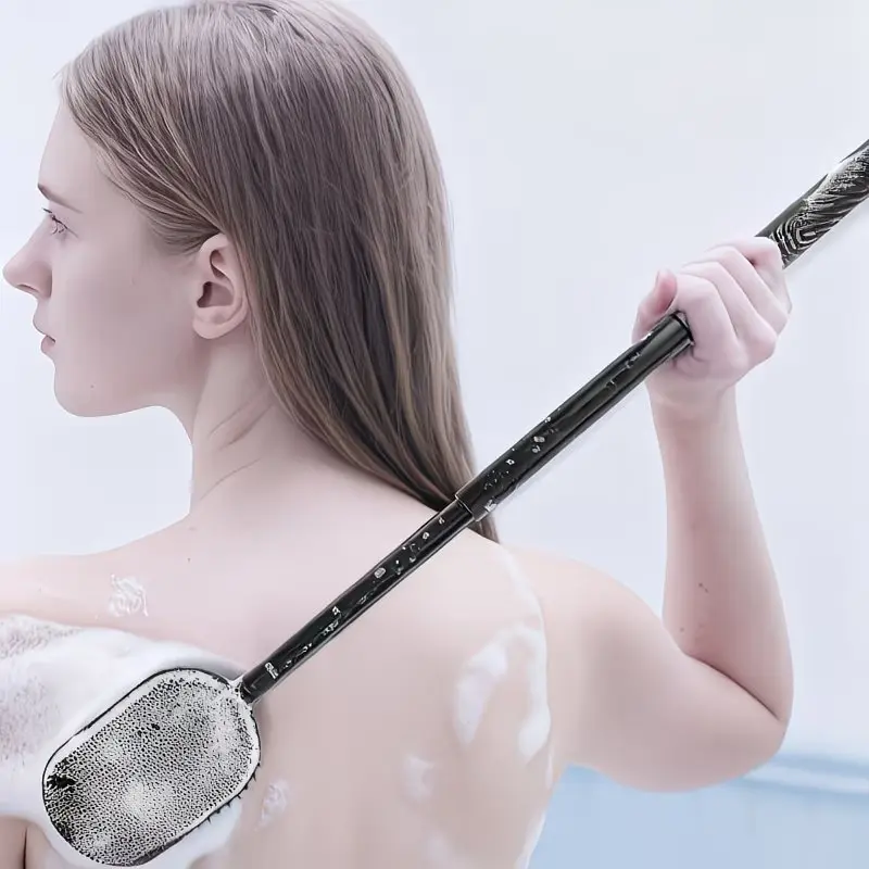 27.5-inch Adjustable Handle Bath Brush - Dual Exfoliating & Massaging Bath Accessory, Long Handle, Soft/Rough Texture, Non-Electric for Shower Cleaning