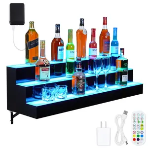 GARVEE 30-Inch 3-Tier LED Liquor Bottle Display Shelf with Multicolor Lighting, RF Remote & App Control, Acrylic Bar Shelf Stand for Home Bar, Club, or Restaurant – Illuminated Alcohol Bottle Organizer