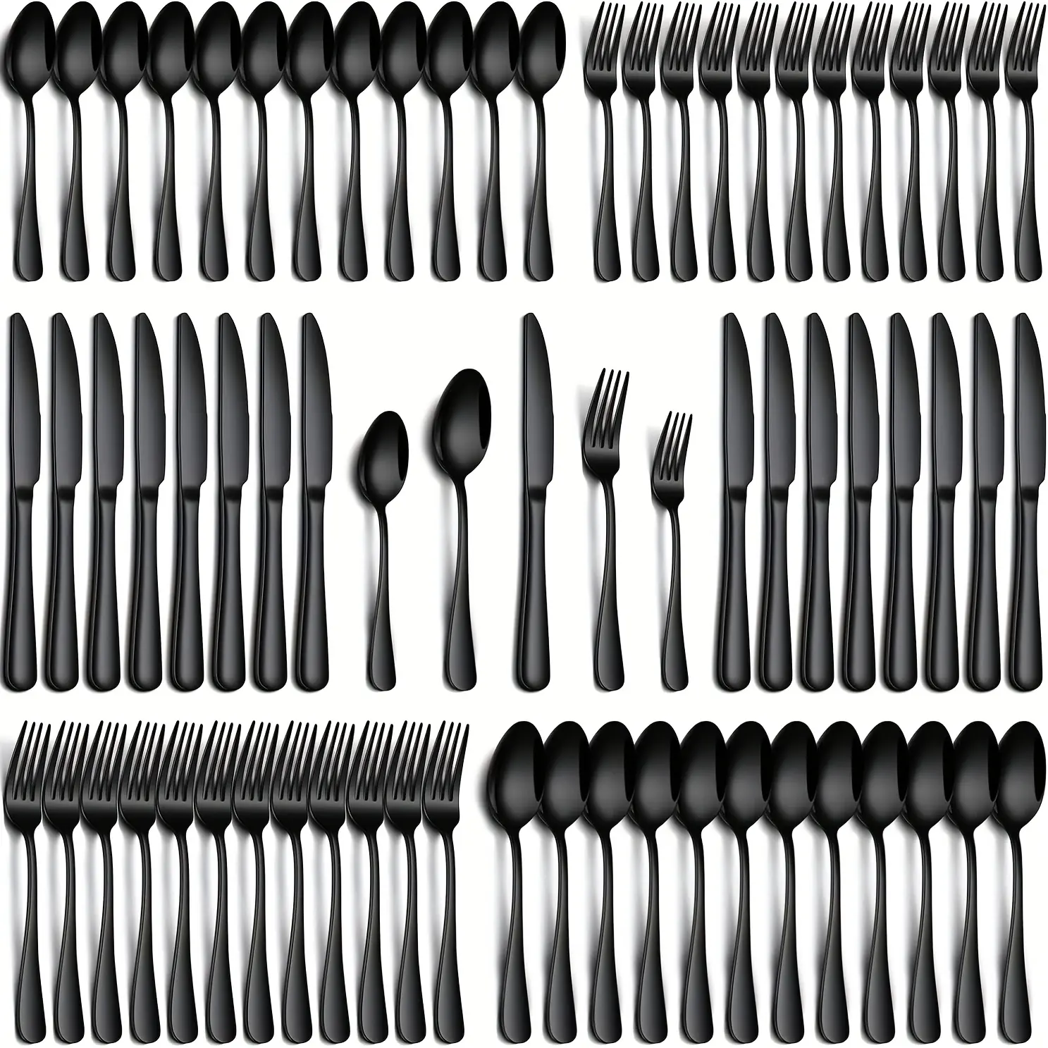 Sturdy Classic 60-Piece Stainless Steel Cutlery Set - Silvery/Black Kitchenware Utensils, Serves 12 Adults, Includes Steak Knives, Salad Forks, Dessert Spoons, Gift Box, Dishwasher Safe, 60pcs for Parties, Serving Everyday Home Use, Wedding Gift