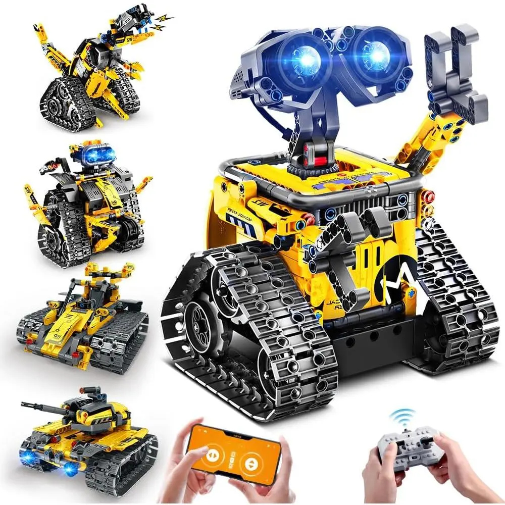 520-PCS Unisex STEM Building Blocks Robot Kit, App & Remote Control 5-in-1 RC Wall/Engineer/Dinosaur Building Block Set with Moving Mouth & Programmable Robot, Gift for Kids 6+ Model Building Kits Electronic Build Set