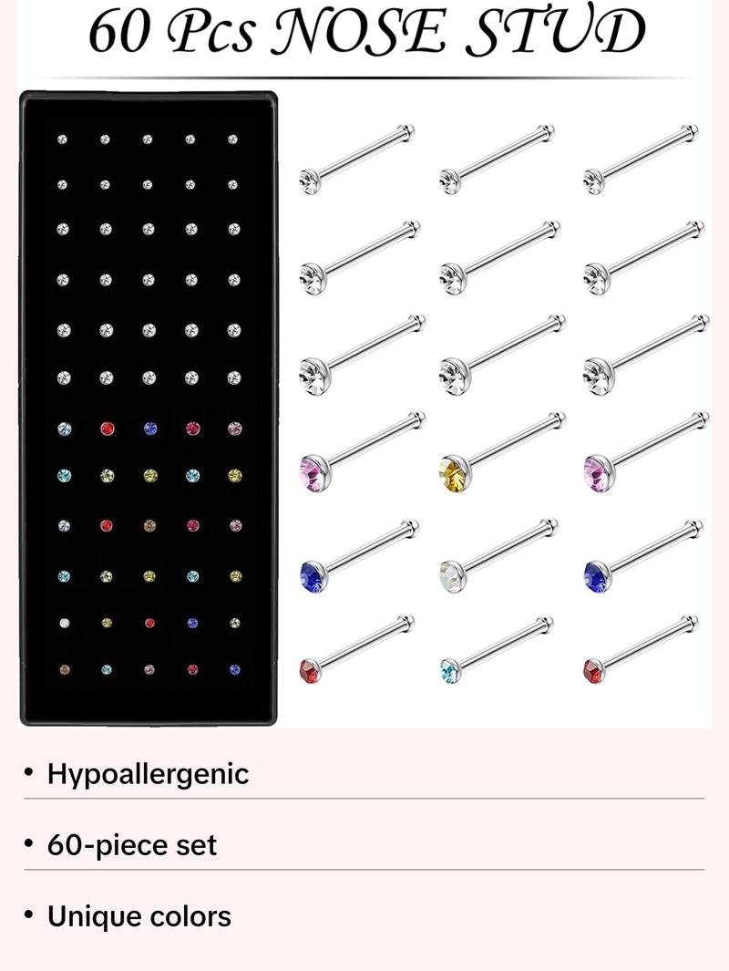 Cute Nose Rings for Women, Surgical Stainless Steel Nose Studs Women Men 20g Small Nose Rings Bone Studs, Hypoallergenic Real Nose Piercings Body Jewelry Bulk Unique Tiny