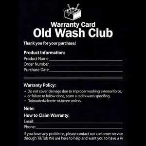 Old Wash Club Warranty Card | Vintage Acid Wash T-Shirt Care Card | TK Customer Service Guarantee