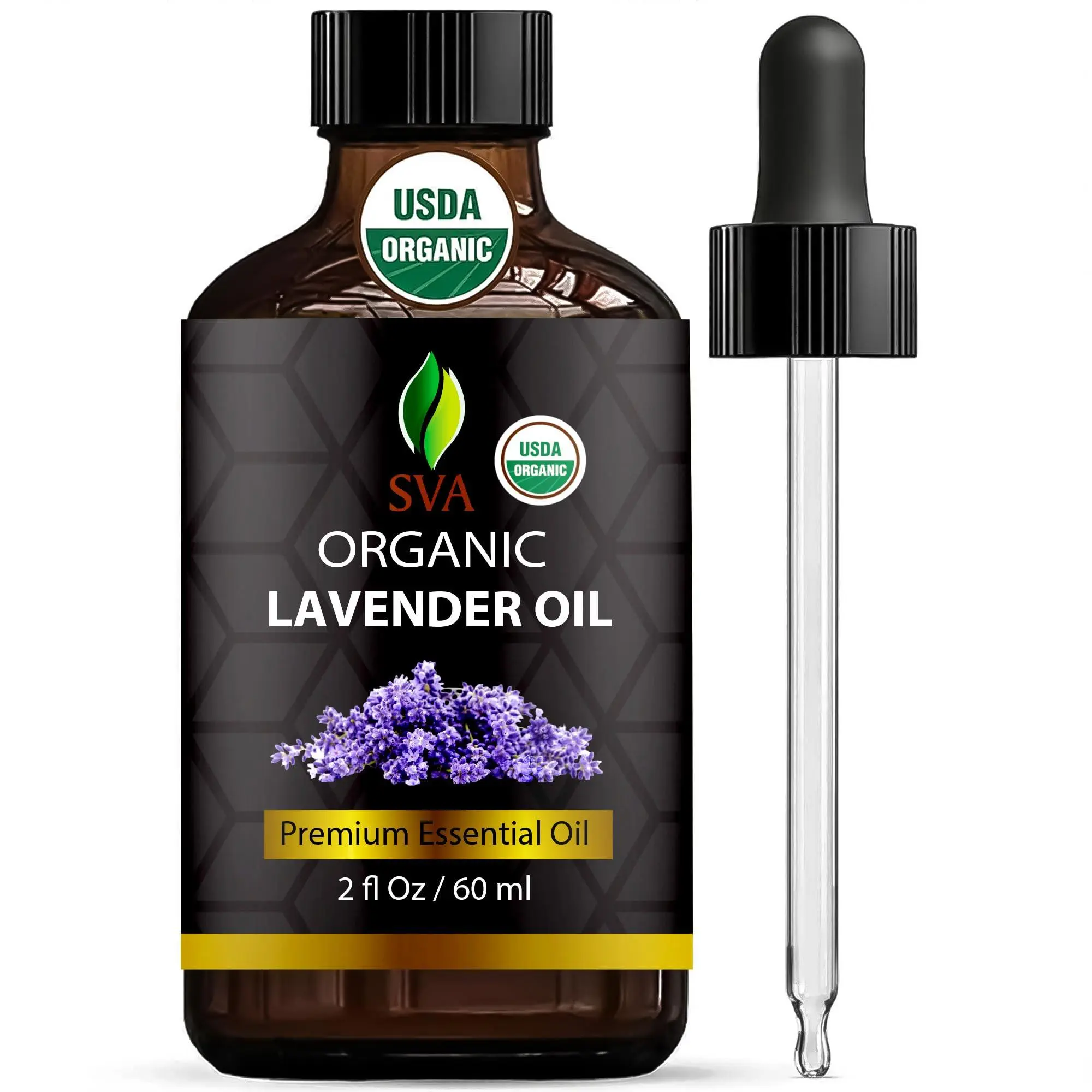 SVA Organic Lavender Therapeutic Essential Oil - 2 Fl Oz Bottle with Convenient Dropper, 100% Natural Ingredients, Aromatherapy Oil for Stress Relief, Diffuser, Massage, Self Care Products, Lavender Oil