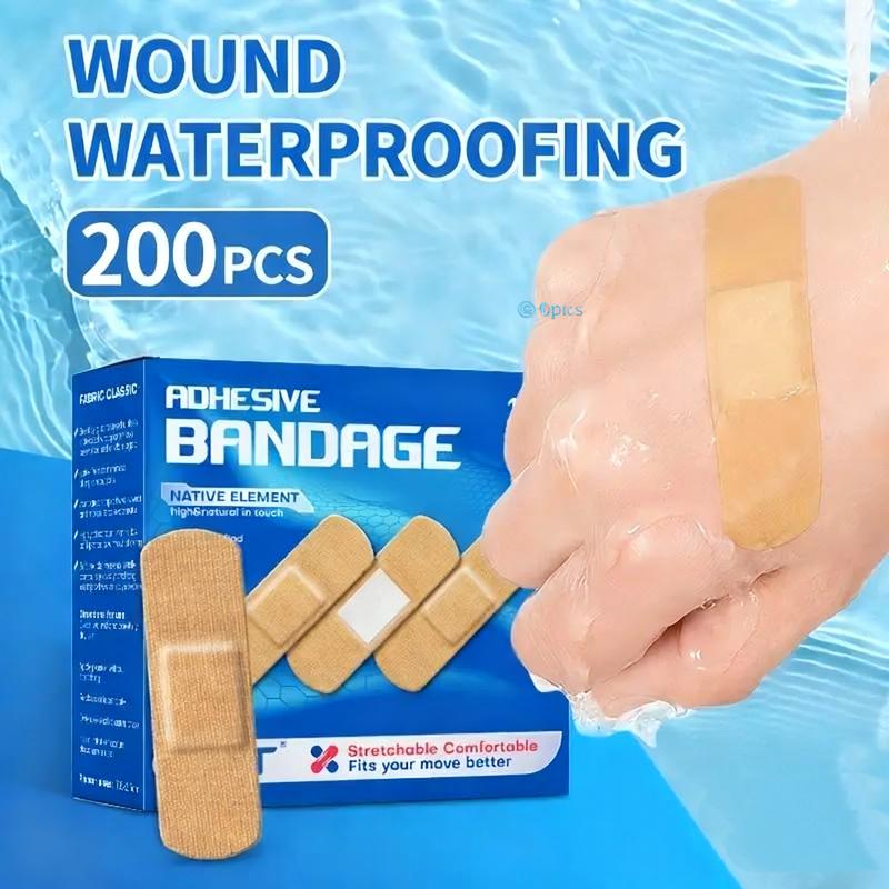 100/500pcs Flexible Fabric Adhesive Bandage, High Viscosity, Waterproof And Breathable, Beige, One Size Fits All, Individually Packaging, First Aid And Wound Care Products