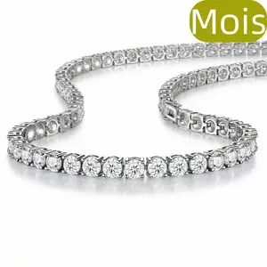 ④⑥Space ice 3mm/4mm Mois Tennis Chain, 925 Sterling Silver Iced Out Necklace, D Color VVS1 Lab Grown Diamond Hip Hop Chain for Men Women, 20/22/24 Inch