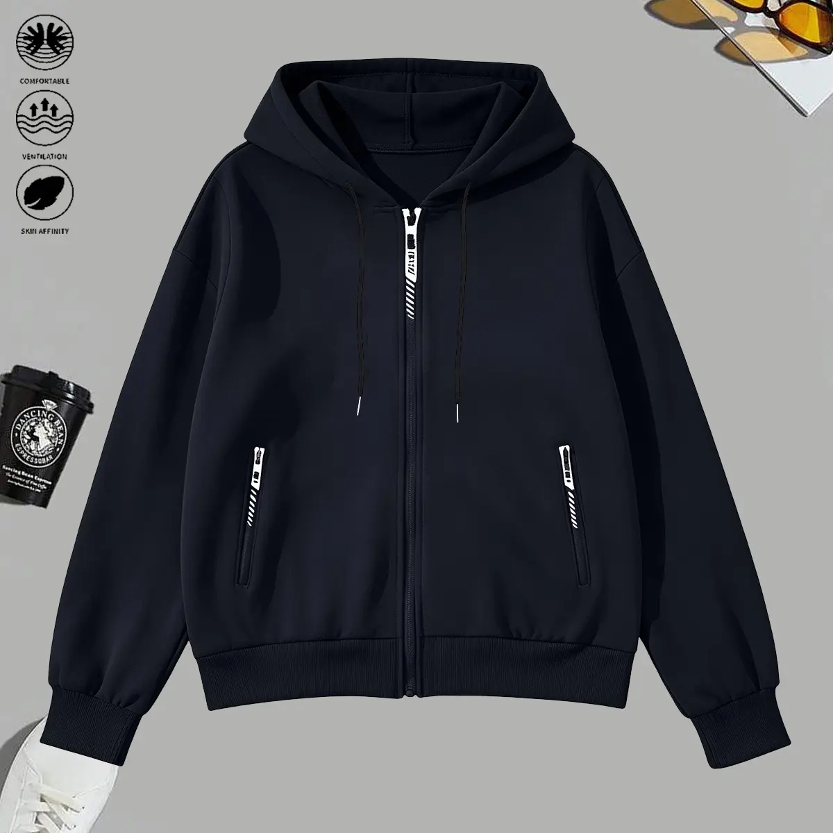 JOGWAVE Women's Casual Cozy Hooded Pullover Sweatshirt Cardigan - Loose, Breathable Lightweight Solid Color Outerwear Top for Outdoor Wear, Outdoor Sports (Breathable Lightweight Hoodie), Casual Cozy Sweatshirts