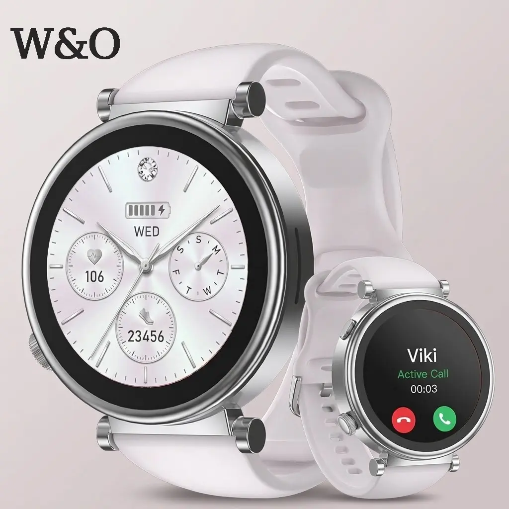 W&O Women's Smart Wristwatch, Stylish Fitness Activity Tracker Device with 1.8" HD Screen, Bluetooth Call Answer, 100+ Sport Modes, IP67 Waterproof, Health Monitor, 7 Replacement Bands Compatible with iPhone iOS