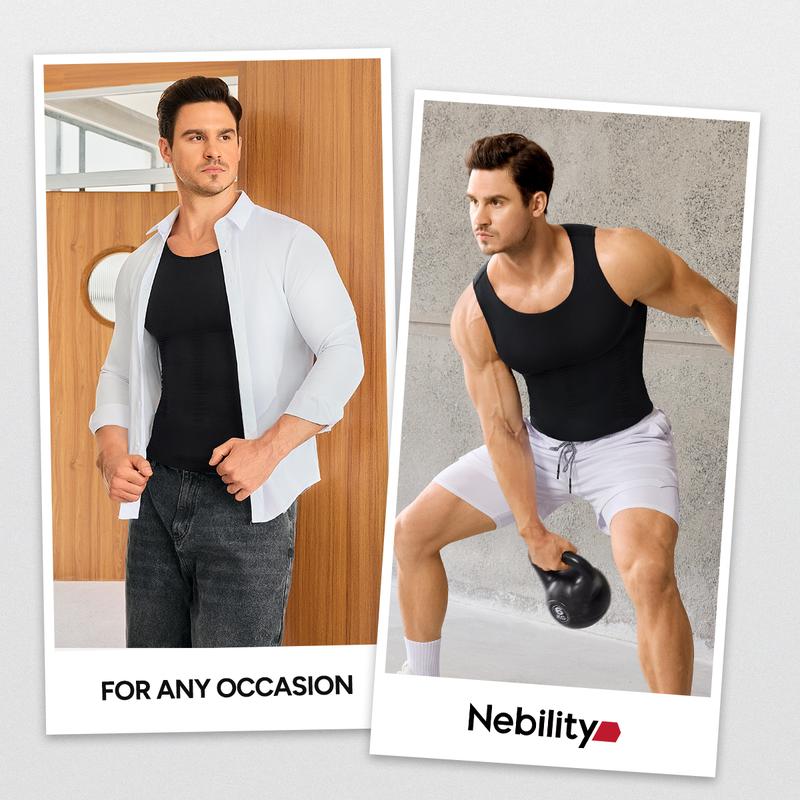 【Nebility】 Men's Shapewear Compression Tank Top Seamless Stretched Casual Bottoming Vest Wife Beater Shirt