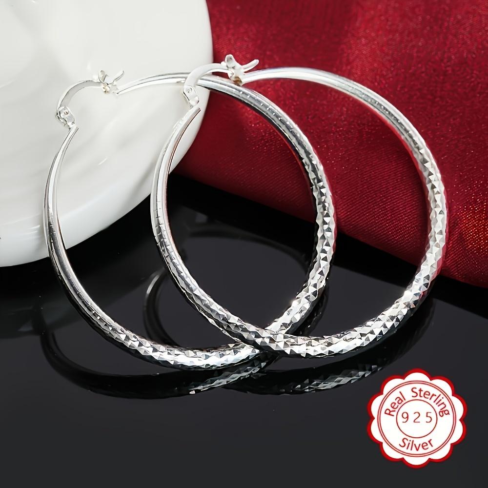 Pair Of 925 Silver Earrings, Suitable For Women, Elegant Large Circle Design, 925 Silver Color, Hypoallergenic Ear Needles, Suitable For Daily And Vacation Wear, Suitable As Valentine's Day Gift SpringStatements