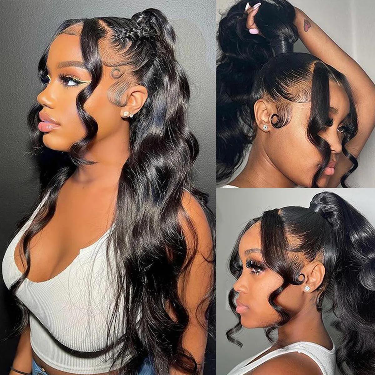 Pizazz Hair Hidden Strap 360 Full Lace Frontal Wigs Pre Cut Glueless Wig Body Wave Human Hair With Bleached Knots