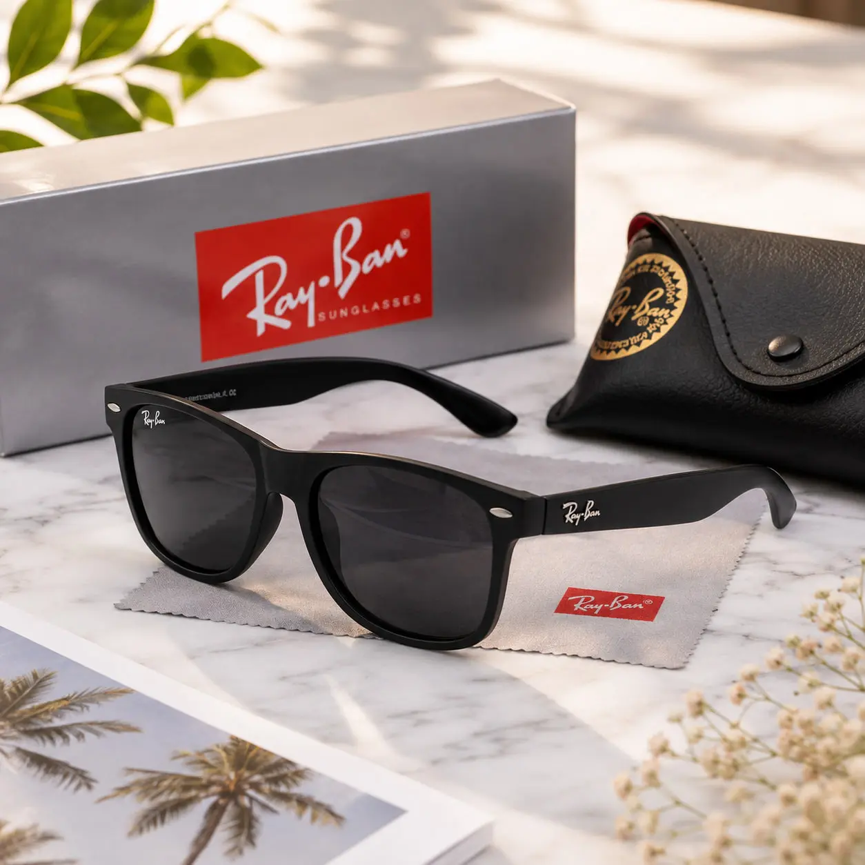 Ray-Ban Clubmaster Style Polarized Sunglasses for Men & Women UV400 Classic Black Gold Frame Retro Fashion Eyewear