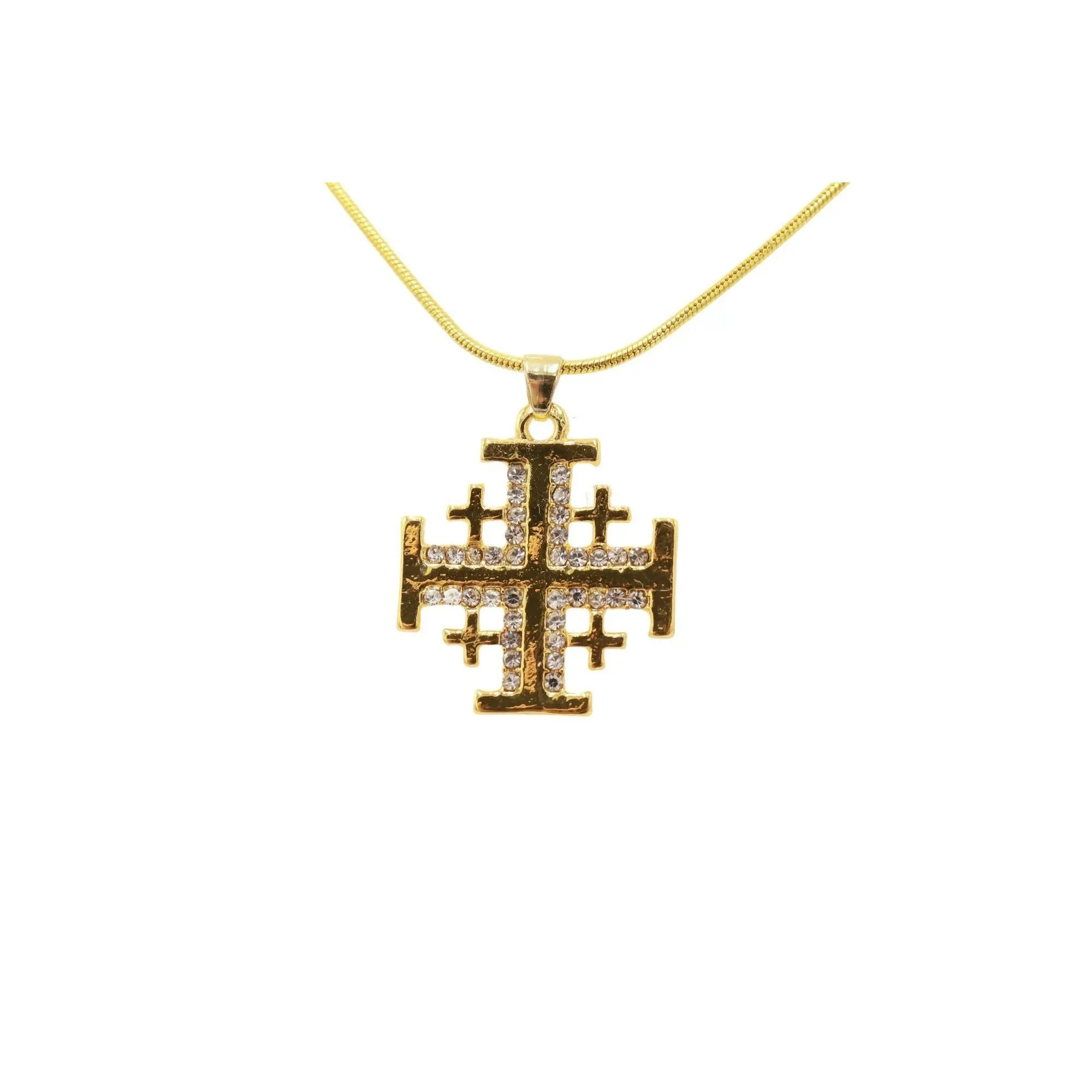 Cross Jerusalem Necklace Pendant Christianity Gold Chain Holy Land Jewelry