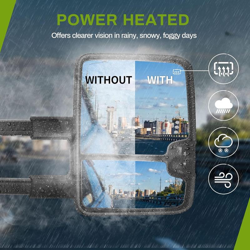 YITAMOTOR Tow Mirrors Compatible with 2014-2018 Chevy Silverado GMC Sierra 1500 2500HD 3500HD, LED Turn Signal Sequence Light Power Heated Telescoping Pair Black